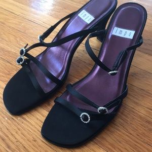 Impo strappy black satin Veron heels size 9.5